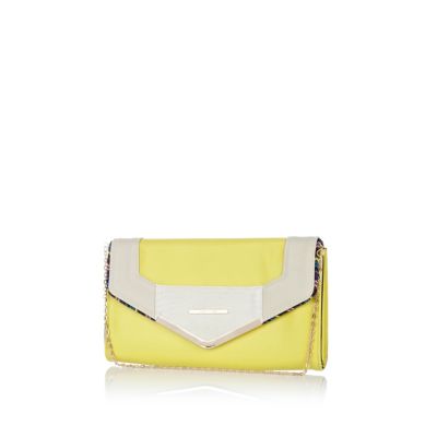 Yellow contrast panel envelope clutch bag clutch bags bags / purses