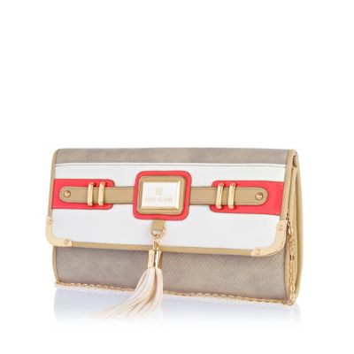 White neon trim tassel clutch bag