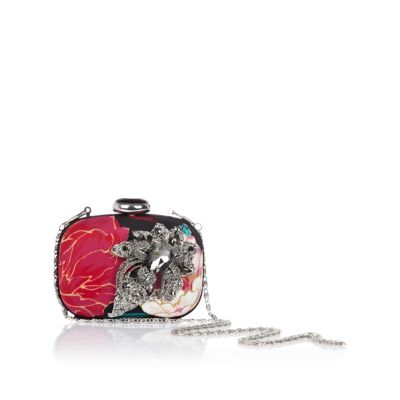 Red oriental print box bag