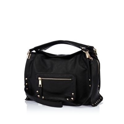 Black studded double strap handbag
