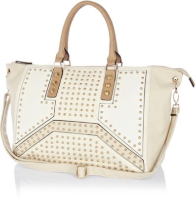 Cream stud panel holdall bag