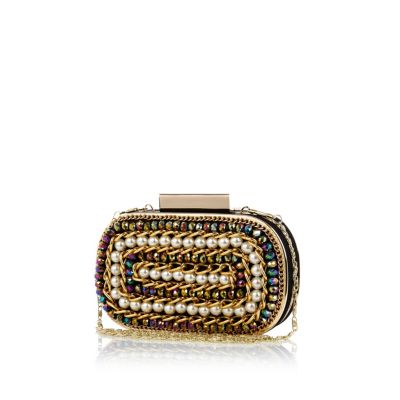 Black beaded pattern box bag 