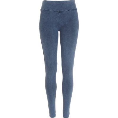 Blue acid wash high waisted leggings