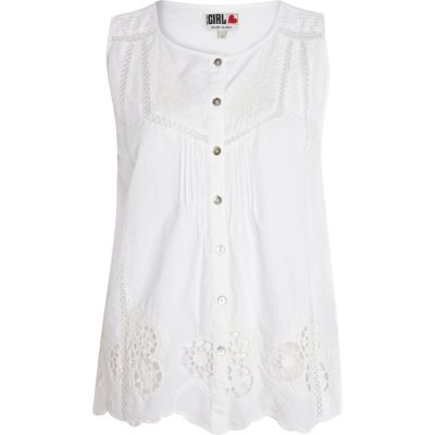 White Chelsea Girl broderie sleeveless shirt
