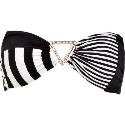 Black and white stripe panel bikini top