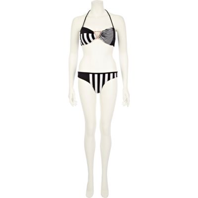 Black and white stripe panel bikini bottoms