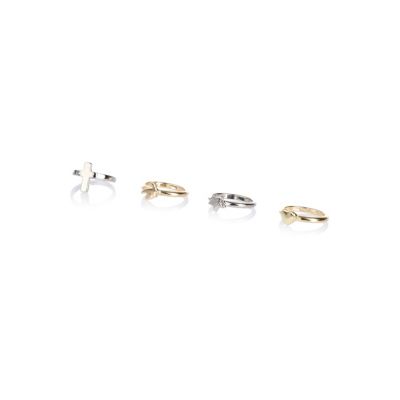 Gold and silver tone cross heart ring pack