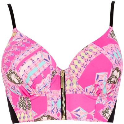 Pink Pacha print bustier bikini top