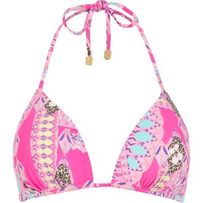 Pink Pacha print moulded cup bikini top