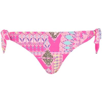 Pink Pacha print tie side bikini bottoms