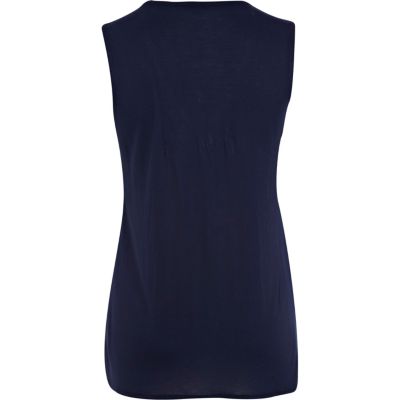Blue textured contrast panel low scoop vest  