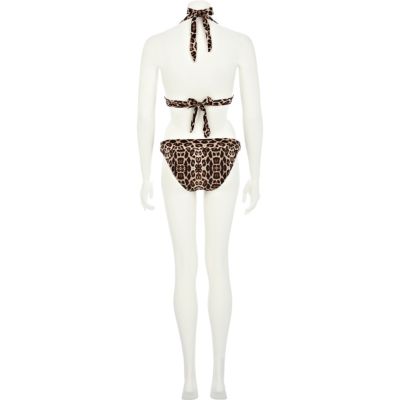Brown leopard print push-up bikini top