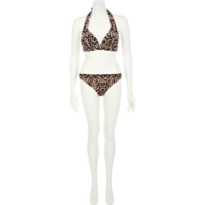 Brown leopard print push-up bikini top