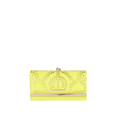 Yellow laser cut clip top purse