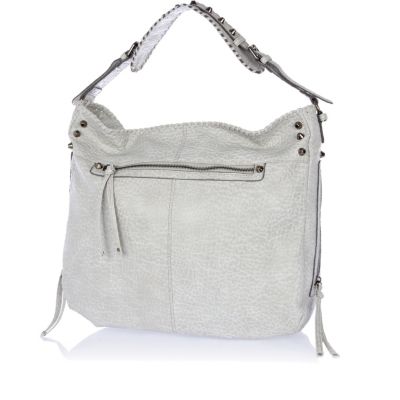 Grey tumbled whip stitch tote bucket bag