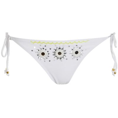 White mirror embellished bikini bottoms