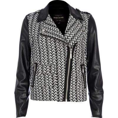 Black jacquard panel biker jacket