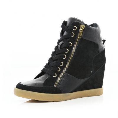 Black panel wedge high tops