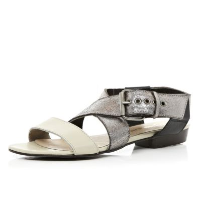 Silver colour block chunky strap sandals
