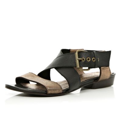 Black metallic strap sandals