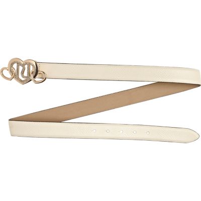 Cream RI heart buckle jeans