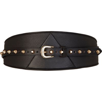 Black perforated chunky waist belt