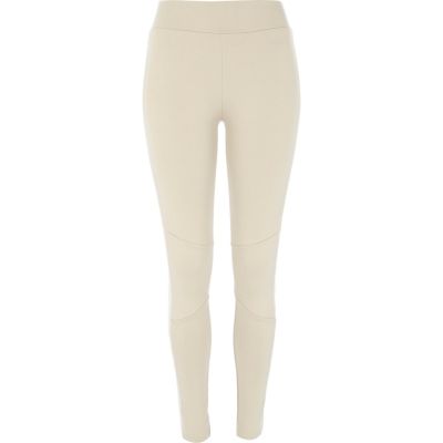 Beige motorcycle panel leggings