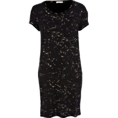 Black scratch tie dye print t-shirt dress
