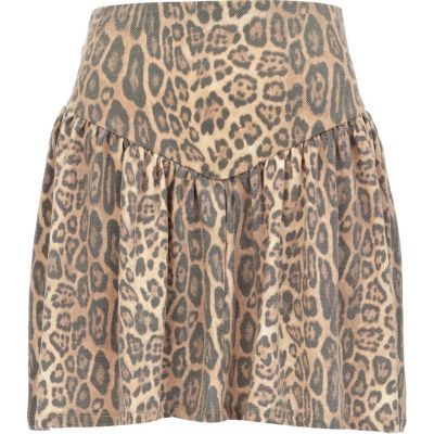 Beige faded animal print skater skirt