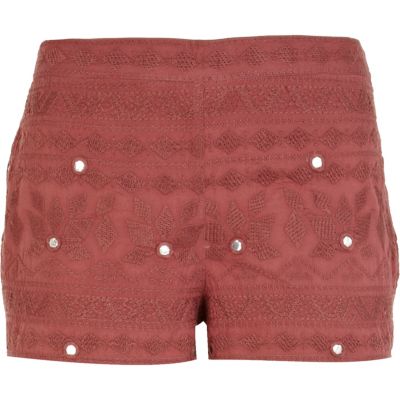 Red mirror embellished casual shorts