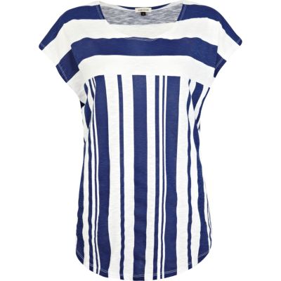 Blue stripe colour block t-shirt