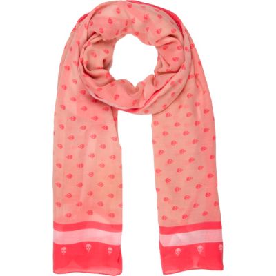 Pink skull print lightweight scarf