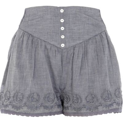 Navy Chelsea Girl chambray embroidered shorts