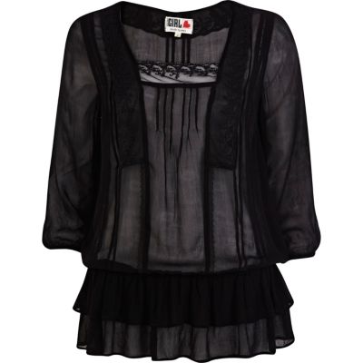 Black Chelsea Girl drop waist victoriana top