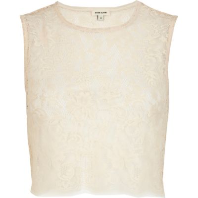 Cream lace sleeveless crop top