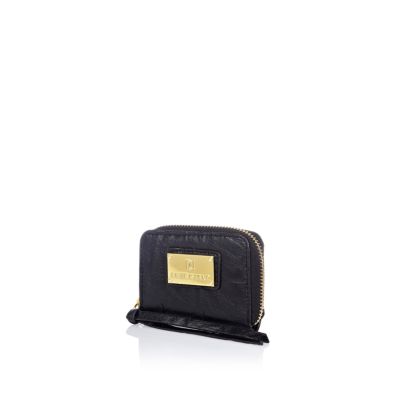 Black square mini zip around purse 