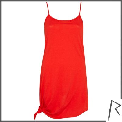 Red Rihanna longline knotted cami top