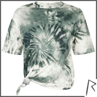 Green tie dye Rihanna knot front t-shirt