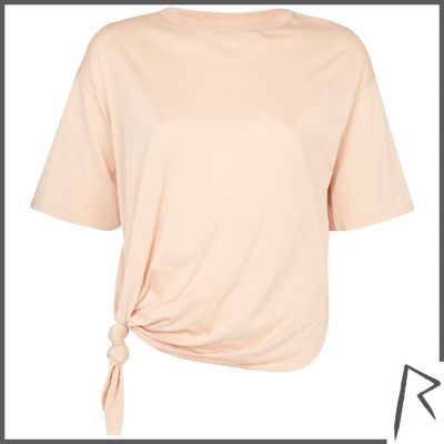 Pink Rihanna knot front cropped t-shirt