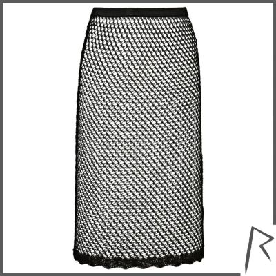 Black Rihanna crochet midi skirt