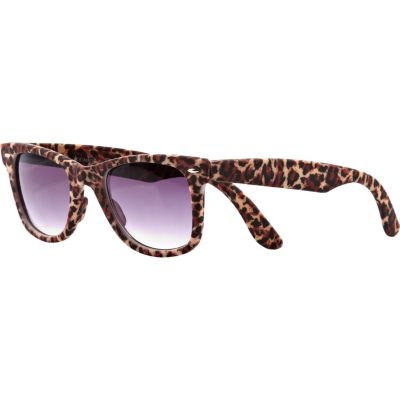 Brown leopard print matte retro sunglasses