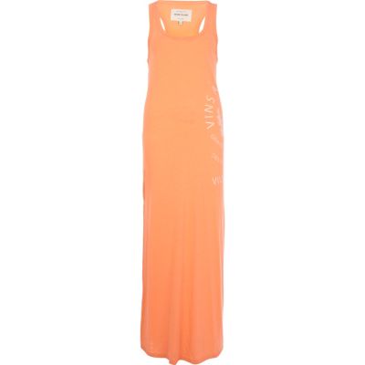 Coral linen side print maxi dress 