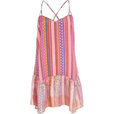 Pink aztec print sequin embellished dress