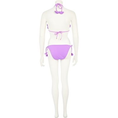 Purple 3D flower embellished bikini bottoms