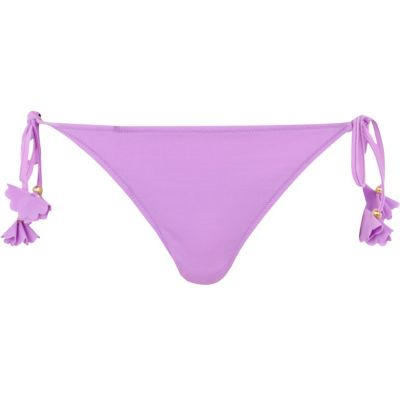 Purple 3D flower embellished bikini bottoms