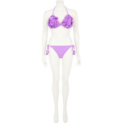 Purple 3D flower embellished bikini bottoms
