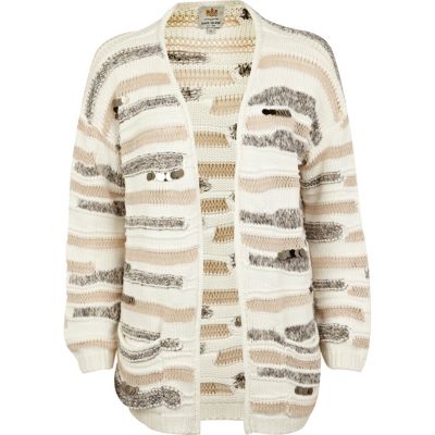 Beige textured stripe sequin cardigan