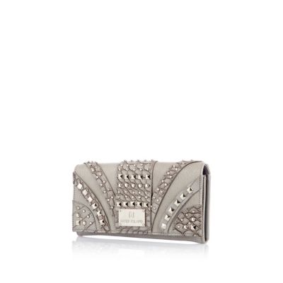 Grey studded fold over purse