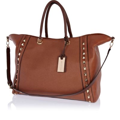 Beige studded tote bag 