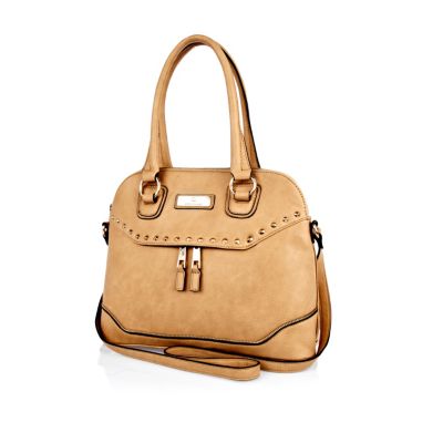 Beige studded kettle bag